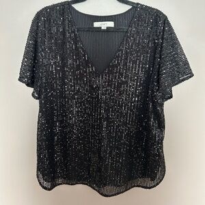 LOFT black sequin v neck